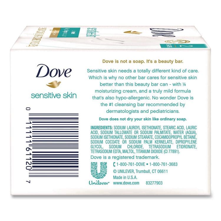 UNILEVER Sensitive Skin Bath Bar, Unscented, 3.75 oz, 8 Bars/Pack, 9 Packs/Carton (DVOCB613789) thumbnail 2