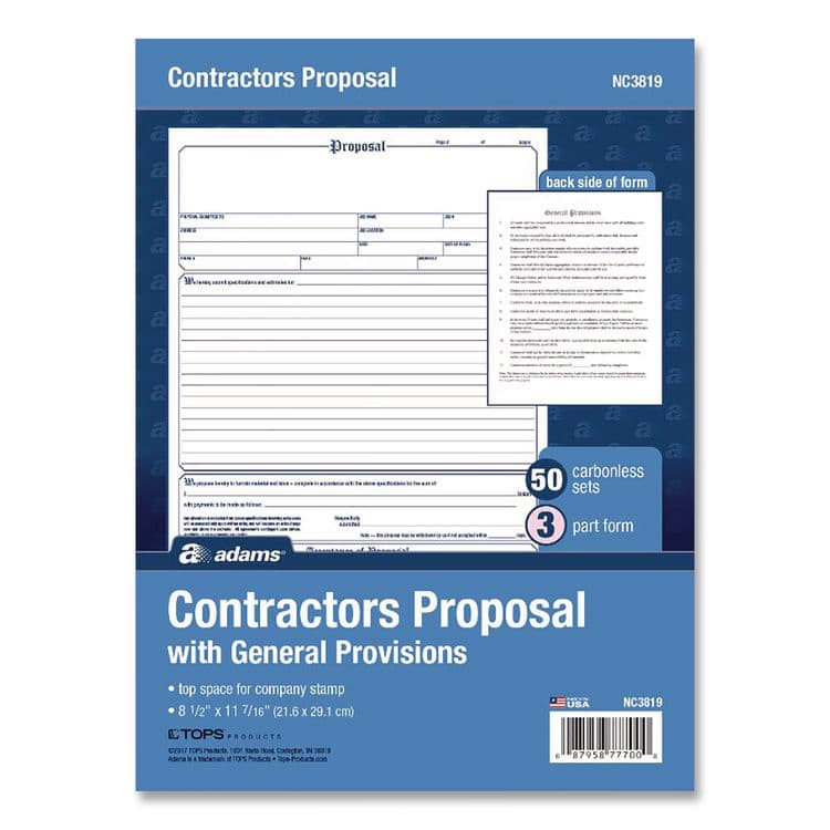 CARDINAL BRANDS . Contractor Proposal Form, Three-Part Carbonless, 8.5 x 11.44, 50 Forms Total (ABFNC3819)
