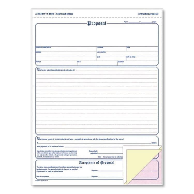 CARDINAL BRANDS . Contractor Proposal Form, Three-Part Carbonless, 8.5 x 11.44, 50 Forms Total (ABFNC3819) thumbnail 3