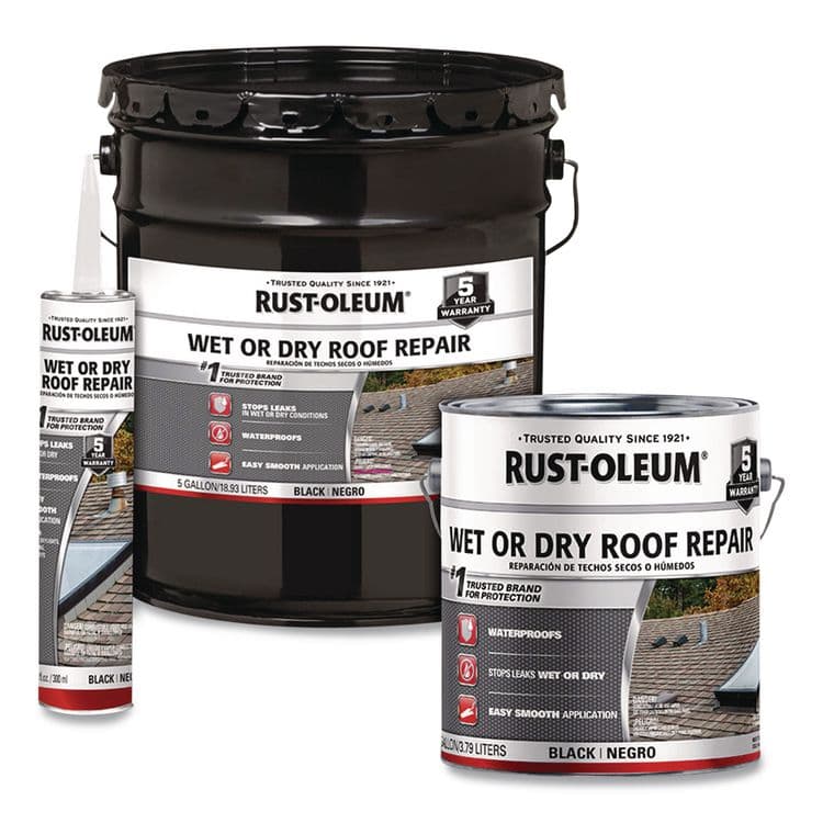 RUST-OLEUM CORPORATION Wet or Dry Black Plastic Cement Roofing Repair Adhesive, Black, 5 gal Bucket (RST301990) thumbnail 4