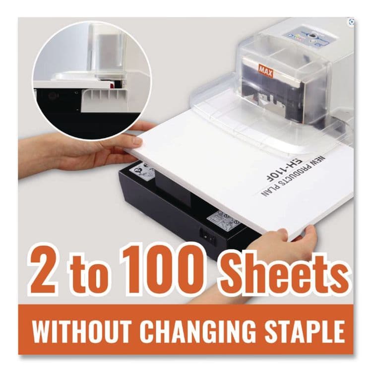 MAX USA CORP. EH-110F Professional Heavy Duty Flat Clinch Stapler, 100-Sheet Capacity, Gray (MXBEH110F) thumbnail 3