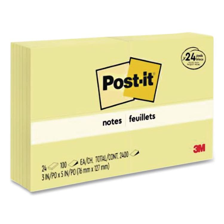 3M/COMMERCIAL TAPE DIV. Original Pads in Canary Yellow, Value Pack, 3" x 5", 100 Sheets/Pad, 24 Pads/Pack (MMM65524VAD)