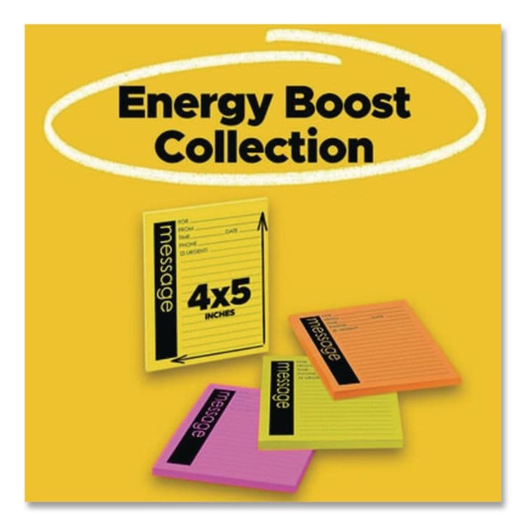 3M/COMMERCIAL TAPE DIV. Self-Stick Message Pad, Note Ruled, 4" x 5", Energy Boost Collection Colors, 50 Sheets/Pad, 4 Pads/Pack (MMM76794SS) thumbnail 3