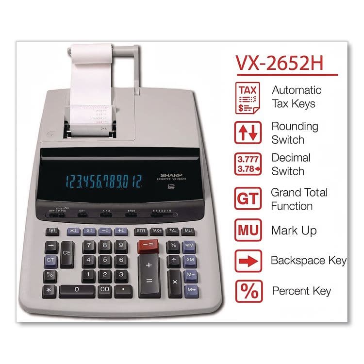 SHARP ELECTRONICS VX2652H Two-Color Printing Calculator, Black/Red Print, 4.8 Lines/Sec (SHRVX2652H) thumbnail 4