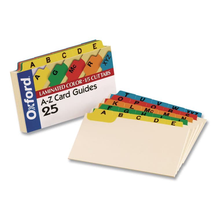 TOPS BUSINESS FORMS Manila Index Card Guides with Laminated Tabs, 1/5-Cut Top Tab, A to Z, 5 x 8, Manila, 25/Set (OXF05827)