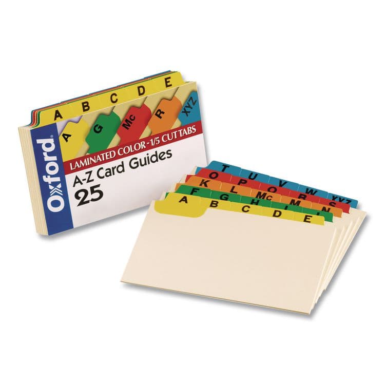 TOPS BUSINESS FORMS Manila Index Card Guides with Laminated Tabs, 1/5-Cut Top Tab, A to Z, 4 x 6, Manila, 25/Set (OXF04635)