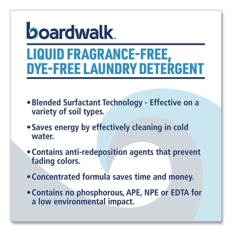 BOARDWALK Liquid Fragrance-Free, Dye-Free Laundry Detergent, Unscented, 1 gal Bottle, 4/Carton (BWK4850) thumbnail 3