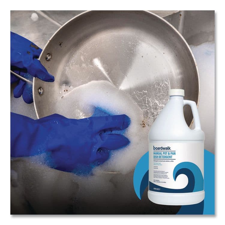 BOARDWALK Manual Pot and Pan Dish Detergent, Fresh Breeze Scent, 1 gal Bottle, 4/Carton (BWK4857) thumbnail 4