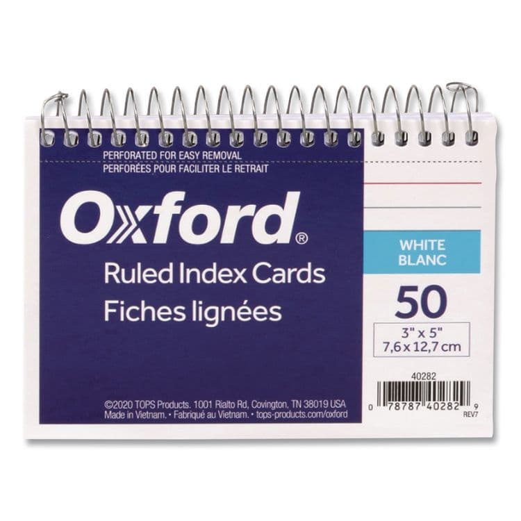TOPS BUSINESS FORMS Spiral Index Cards, Ruled, 3 x 5, White, 50/Pack (OXF40282)
