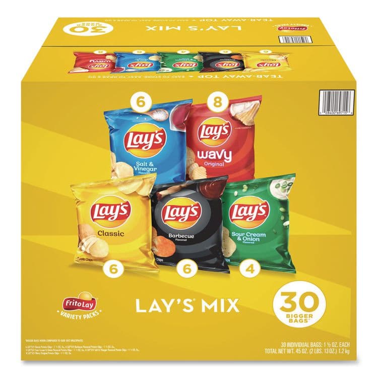 FRITO-LAY, . Potato Chip Variety Mix, Assorted Flavors, 1.5 oz Bag, 30 Bags/Carton (GRR22002672)