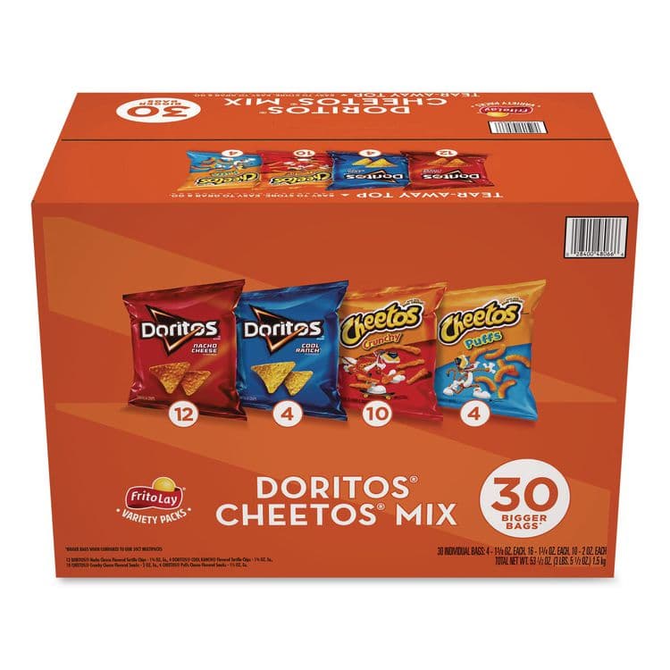 FRITO-LAY, . Doritos and Cheetos Variety Pack, Assorted Flavors, Assorted Sizes, 30 Bags/Carton (GRR22002673)