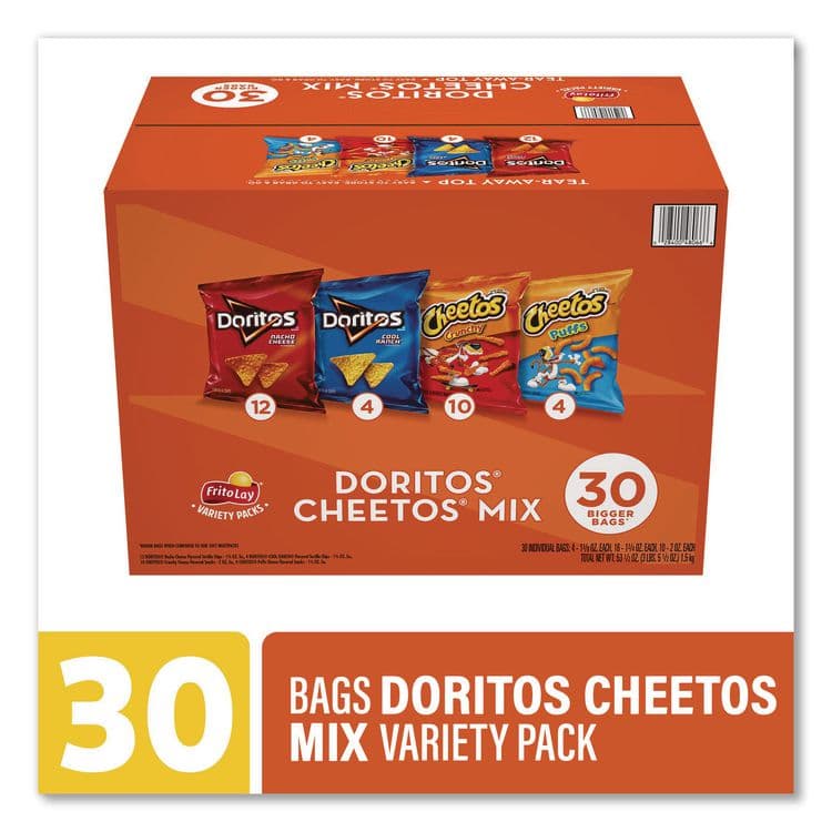 FRITO-LAY, . Doritos and Cheetos Variety Pack, Assorted Flavors, Assorted Sizes, 30 Bags/Carton (GRR22002673) thumbnail 2