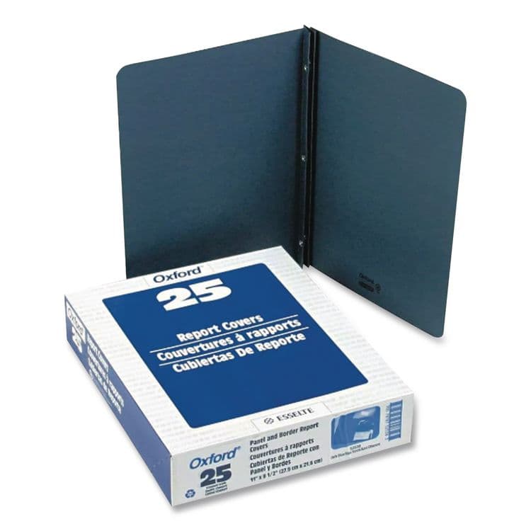 TOPS BUSINESS FORMS Title Panel and Border Front Report Cover, Three-Prong Fastener, 0.5" Capacity, Dark Blue/Dark Blue, 25/Box (OXF52538)