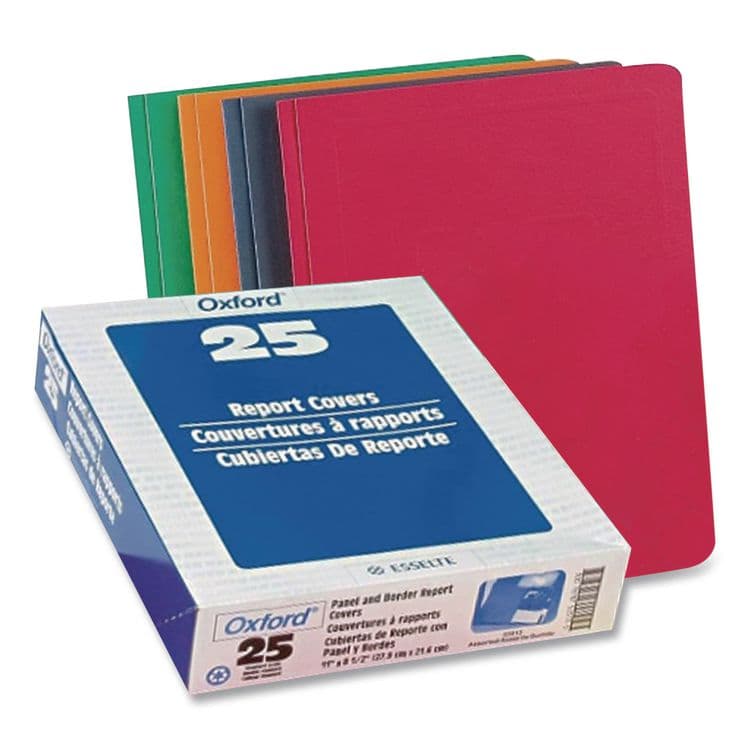 TOPS BUSINESS FORMS Title Panel and Border Front Report Cover, Three-Prong Fastener, 0.5" Capacity, 8.5 x 11, Assorted/Assorted, 25/Box (OXF52513)