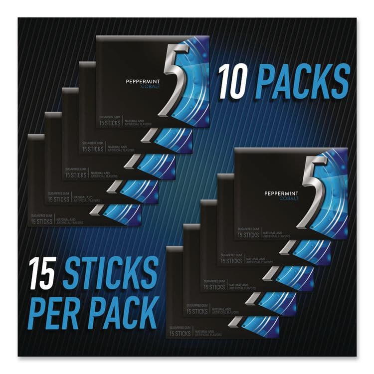 THE WRIGLEY COMPANY 5 Gum, Peppermint Cobalt, 15 Sticks/Pack, 10 Packs/Carton (GRR22002640) thumbnail 3