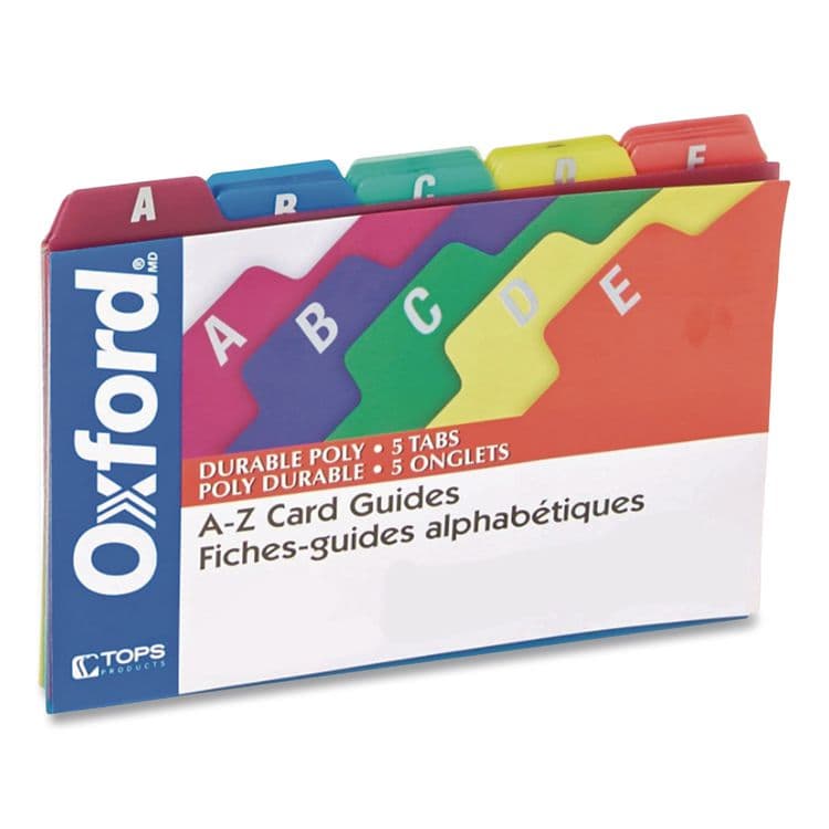 TOPS BUSINESS FORMS Durable Poly A-Z Card Guides, 1/5-Cut Top Tab, A to Z, 5 x 8, Assorted Colors, 25/Set (OXF73155)