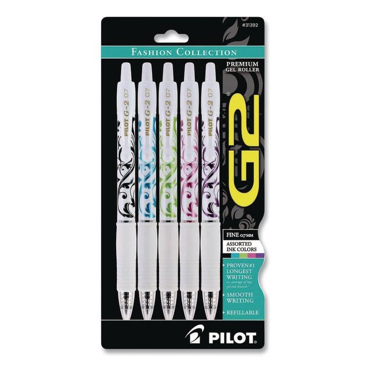 PILOT CORP. OF AMERICA G2 Fashion Premium Gel Pens, Retractable, Fine 0.7 mm, Assorted Ink and Barrel Colors, 5/Pack (PIL31392)