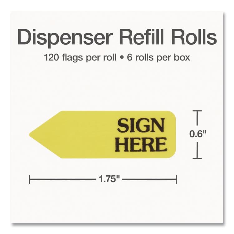REDI-TAG CORPORATION Arrow Message Page Flag Refills, "Sign Here", Yellow, 120 Flags/Roll, 6 Rolls/Box (RTG91001) thumbnail 3