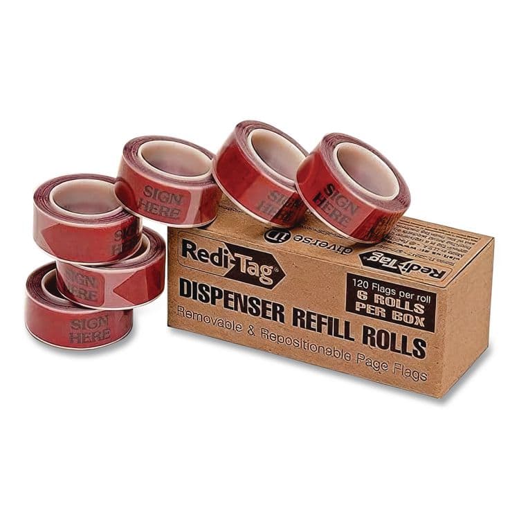 REDI-TAG CORPORATION Arrow Message Page Flag Refills, "Sign Here", 120 Flags/Roll, 6 Rolls/Box (RTG91012) thumbnail 3