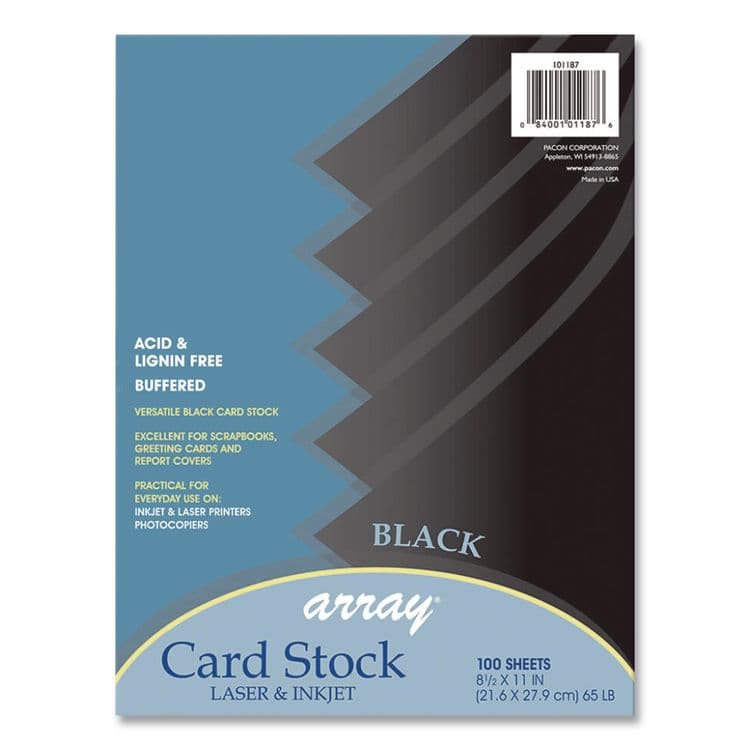 PACON CORPORATION Array Card Stock, 65 lb Cover Weight, 8.5 x 11, Black, 100/Pack (PAC101187)