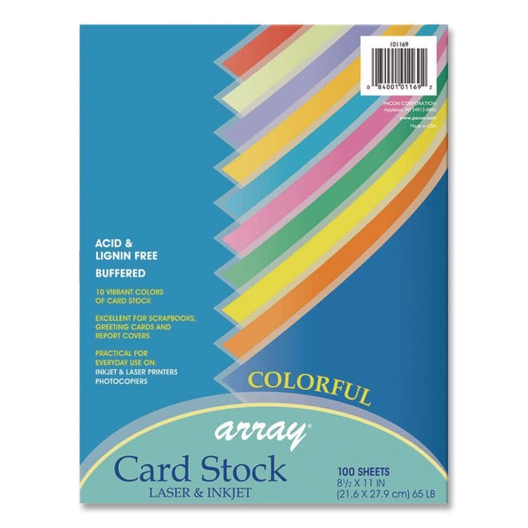PACON CORPORATION Array Card Stock, 65 lb Cover Weight, 8.5 x 11, Assorted Bright Colors, 100/Pack (PAC101169)