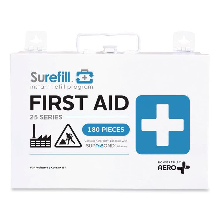 AERO HEALTHCARE 25 Series All Purpose First Aid Kit, 180 Pieces, Metal Case (AOHAK25T)
