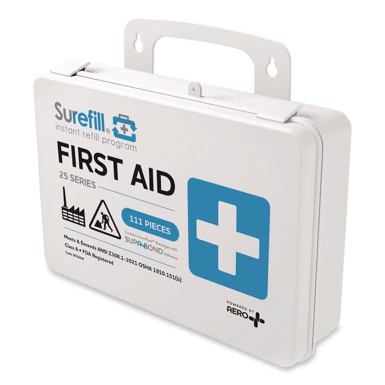 AERO HEALTHCARE 25 ANSI 2021 A+ First Aid Kit, 111 Pieces, Weatherproof Plastic Case (AOHSF25AW)
