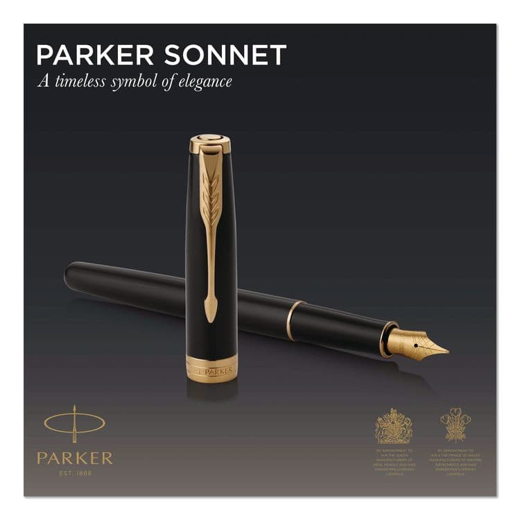 SANFORD Sonnet Fountain Pen with Gift Box, Medium Fountain Nib, Black Ink, Black/Gold Barrel (PAR1931495) thumbnail 2