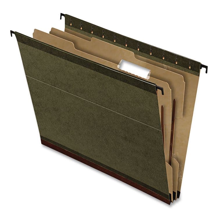 TOPS BUSINESS FORMS SureHook Reinforced Hanging Divider Folders, 1/5-Cut Tab, Expands 2", 1 Divider, 4 Fasteners, Letter Size, Green, 10/Box (PFX59253) thumbnail 2