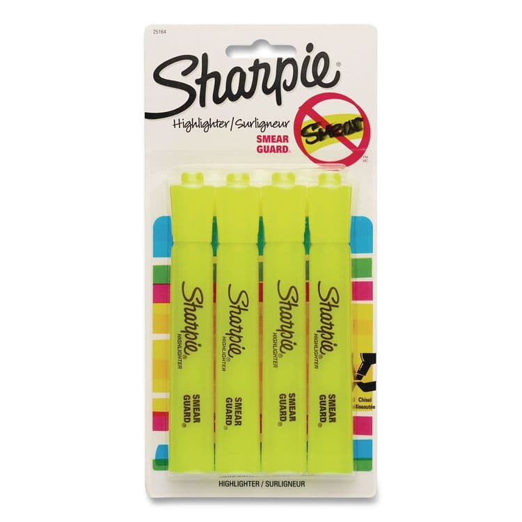 SANFORD Tank Style Highlighters, Fluorescent Yellow Ink, Chisel Tip, Yellow Barrel, 4/Carton (SAN1770694)
