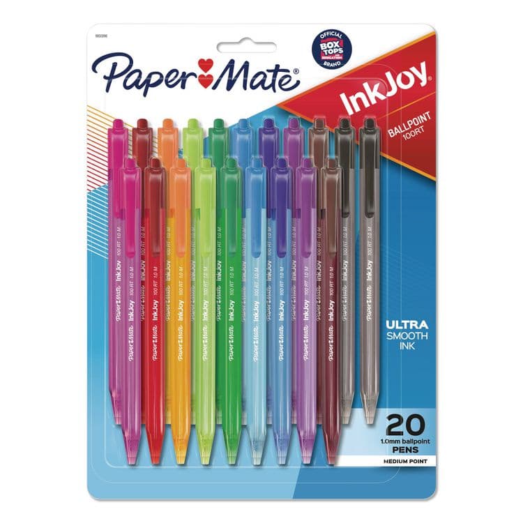 SANFORD InkJoy 100 RT Ballpoint Pen, Retractable, Medium 1 mm, Assorted Ink and Barrel Colors, 20/Pack (PAP1951396)