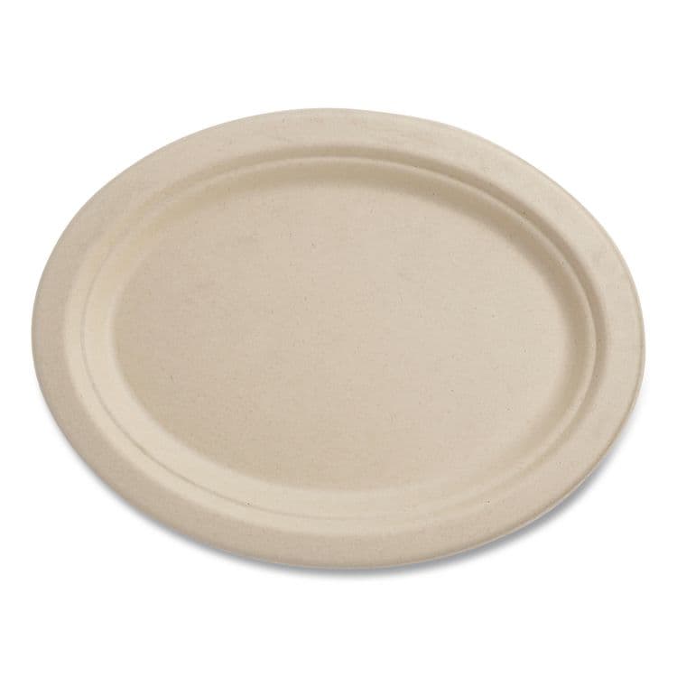 WORLD CENTRIC Fiber Plates, Paper, 12" dia, Oval, Natural, 500/Carton (WORPLSCU12OLFPA)