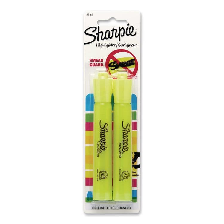 SANFORD Tank Style Highlighters, Fluorescent Yellow Ink, Chisel Tip, Yellow Barrel, 2/Pack (SAN25162PP)