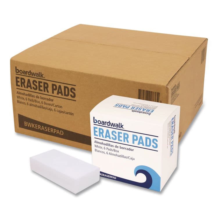 BOARDWALK Eraser Pads, 2.5 x 4.5, 1" Thick, White, 6 Pads/Pack, 6 Packs/Carton (BWKERASERPAD)