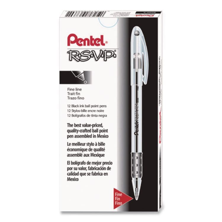 PENTEL OF AMERICA R.S.V.P. Ballpoint Pen, Stick, Fine 0.7 mm, Black Ink, Clear/Black Barrel, Dozen (PENBK90A) thumbnail 3