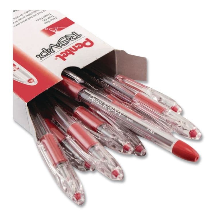 PENTEL OF AMERICA R.S.V.P. Ballpoint Pen, Stick, Fine 0.7 mm, Red Ink, Clear/Red Barrel, Dozen (PENBK90B) thumbnail 4