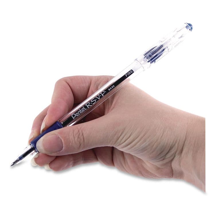 PENTEL OF AMERICA R.S.V.P. Ballpoint Pen, Stick, Fine 0.7 mm, Blue Ink, Clear/Blue Barrel, Dozen (PENBK90C) thumbnail 4