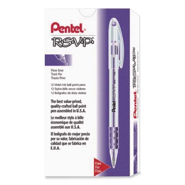 PENTEL OF AMERICA R.S.V.P. Ballpoint Pen, Stick, Fine 0.7 mm, Violet Ink, Clear/Violet Barrel, Dozen (PENBK90V)