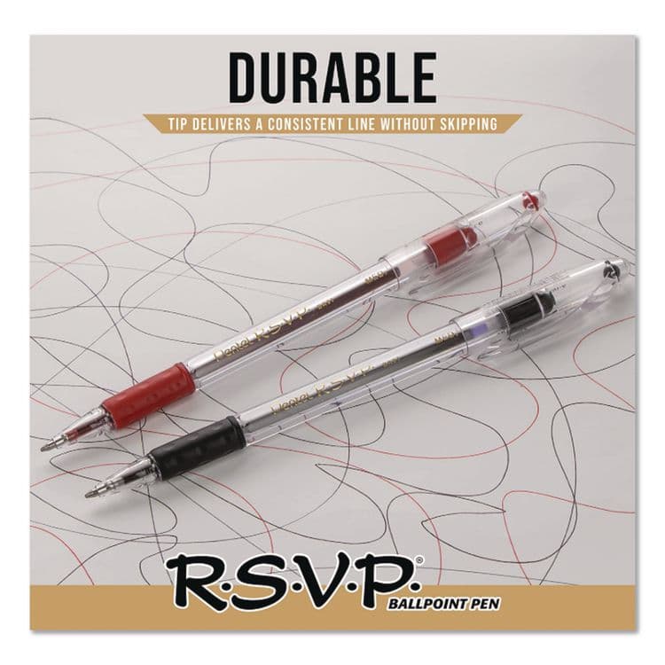 PENTEL OF AMERICA R.S.V.P. Ballpoint Pen, Stick, Medium 1 mm, Red Ink, Clear/Red Barrel, Dozen (PENBK91B) thumbnail 3