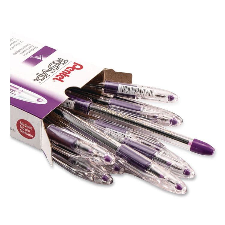 PENTEL OF AMERICA R.S.V.P. Ballpoint Pen, Stick, Medium 1 mm, Violet Ink, Clear/Violet Barrel, Dozen (PENBK91V) thumbnail 3