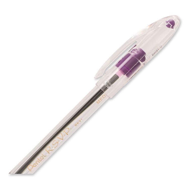 PENTEL OF AMERICA R.S.V.P. Ballpoint Pen, Stick, Medium 1 mm, Violet Ink, Clear/Violet Barrel, Dozen (PENBK91V) thumbnail 4