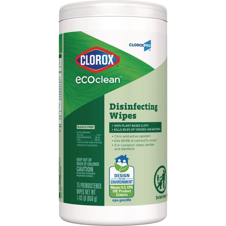 CLOROX SALES CO. CloroxPro EcoClean Disinfecting Wipes, 1-Ply, 7 x 8, Unscented, White, 3/Carton (CLO60787CT) thumbnail 2