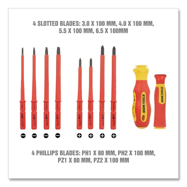 GREAT NECK SAW MFG. Insulated 10-Piece Interchangeable Bit Screwdriver Set, Metric Phillips and Slotted Blade Bits, Orange/Yellow Handle (GNS22593) thumbnail 4