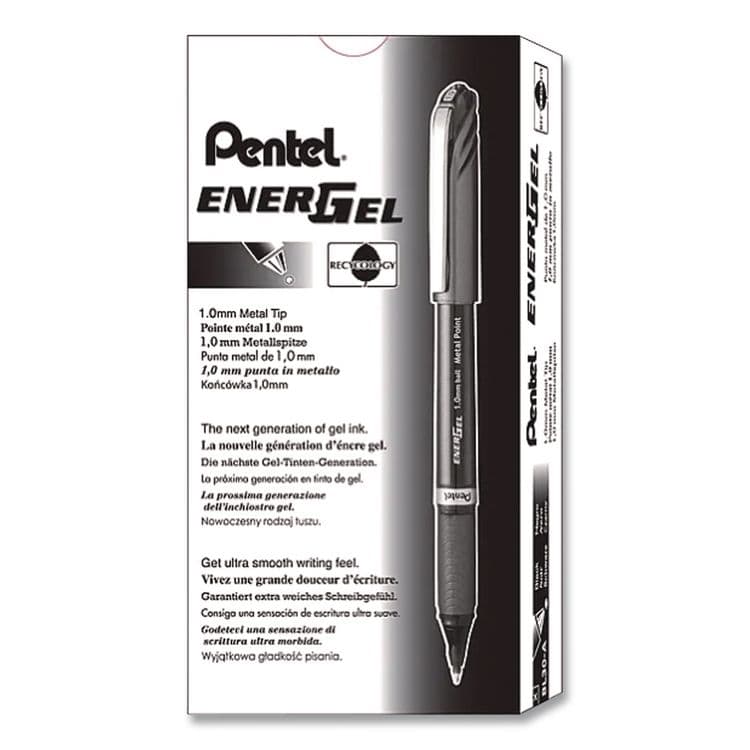 PENTEL OF AMERICA EnerGel NV Gel Pen, Stick, Bold 1 mm, Black Ink, Gray/Black Barrel, Dozen (PENBL30A)
