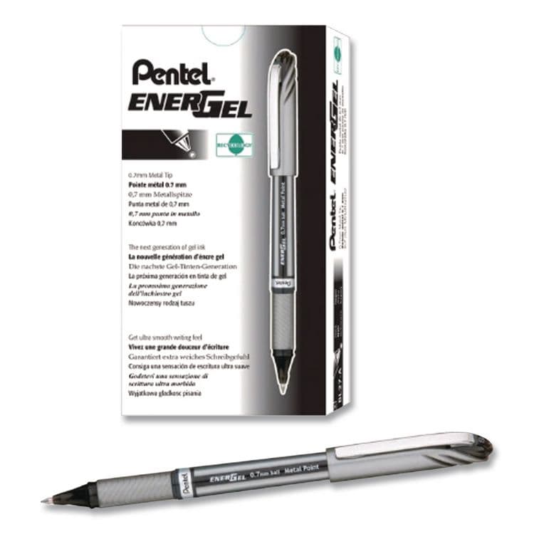 PENTEL OF AMERICA EnerGel NV Gel Pen, Stick, Bold 1 mm, Black Ink, Gray/Black Barrel, Dozen (PENBL30A) thumbnail 4