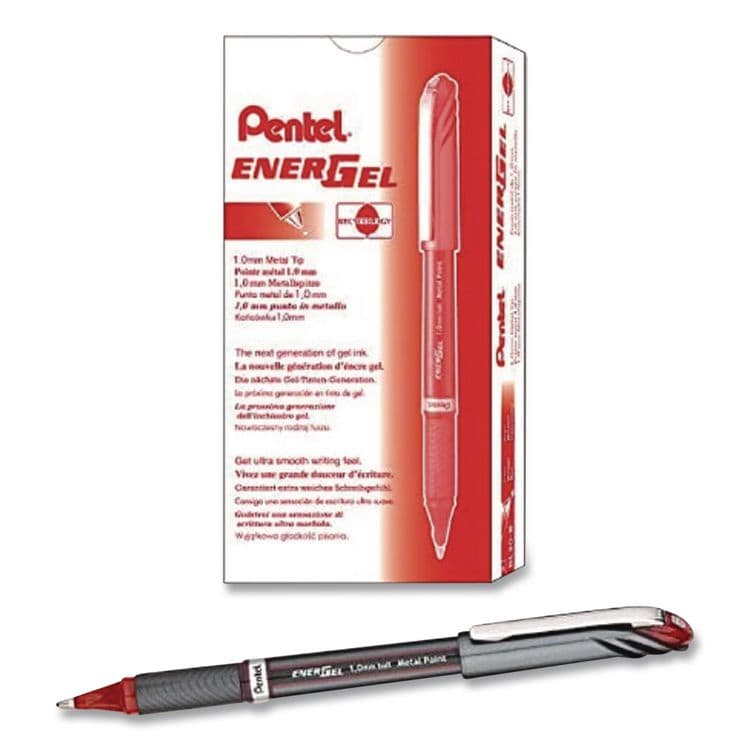 PENTEL OF AMERICA EnerGel NV Gel Pen, Stick, Bold 1 mm, Red Ink, Gray/Red Barrel, Dozen (PENBL30B) thumbnail 4