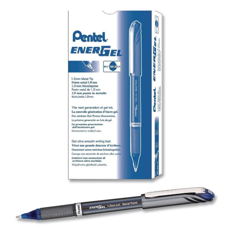 PENTEL OF AMERICA EnerGel NV Gel Pen, Stick, Bold 1 mm, Blue Ink, Gray/Blue Barrel, Dozen (PENBL30C) thumbnail 2