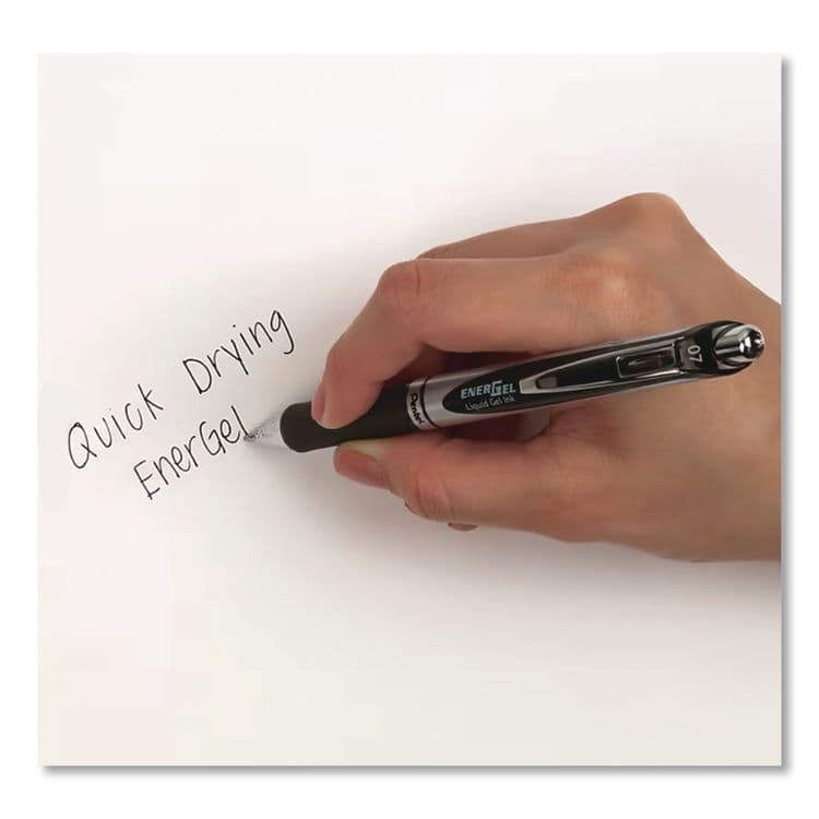 PENTEL OF AMERICA EnerGel RTX Gel Pen, Retractable, Medium 0.7 mm, Black Ink, Black/Silver Barrel, Dozen (PENBL77PC12A1) thumbnail 3