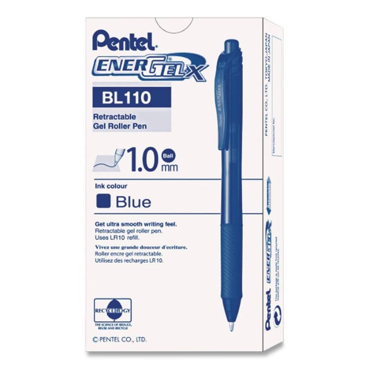 PENTEL OF AMERICA EnerGel-X Gel Pen, Retractable, Bold 1 mm, Blue Ink, Translucent Blue/Blue Barrel, Dozen (PENBL110C)