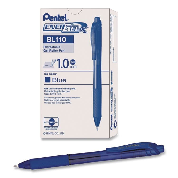 PENTEL OF AMERICA EnerGel-X Gel Pen, Retractable, Bold 1 mm, Blue Ink, Translucent Blue/Blue Barrel, Dozen (PENBL110C) thumbnail 4